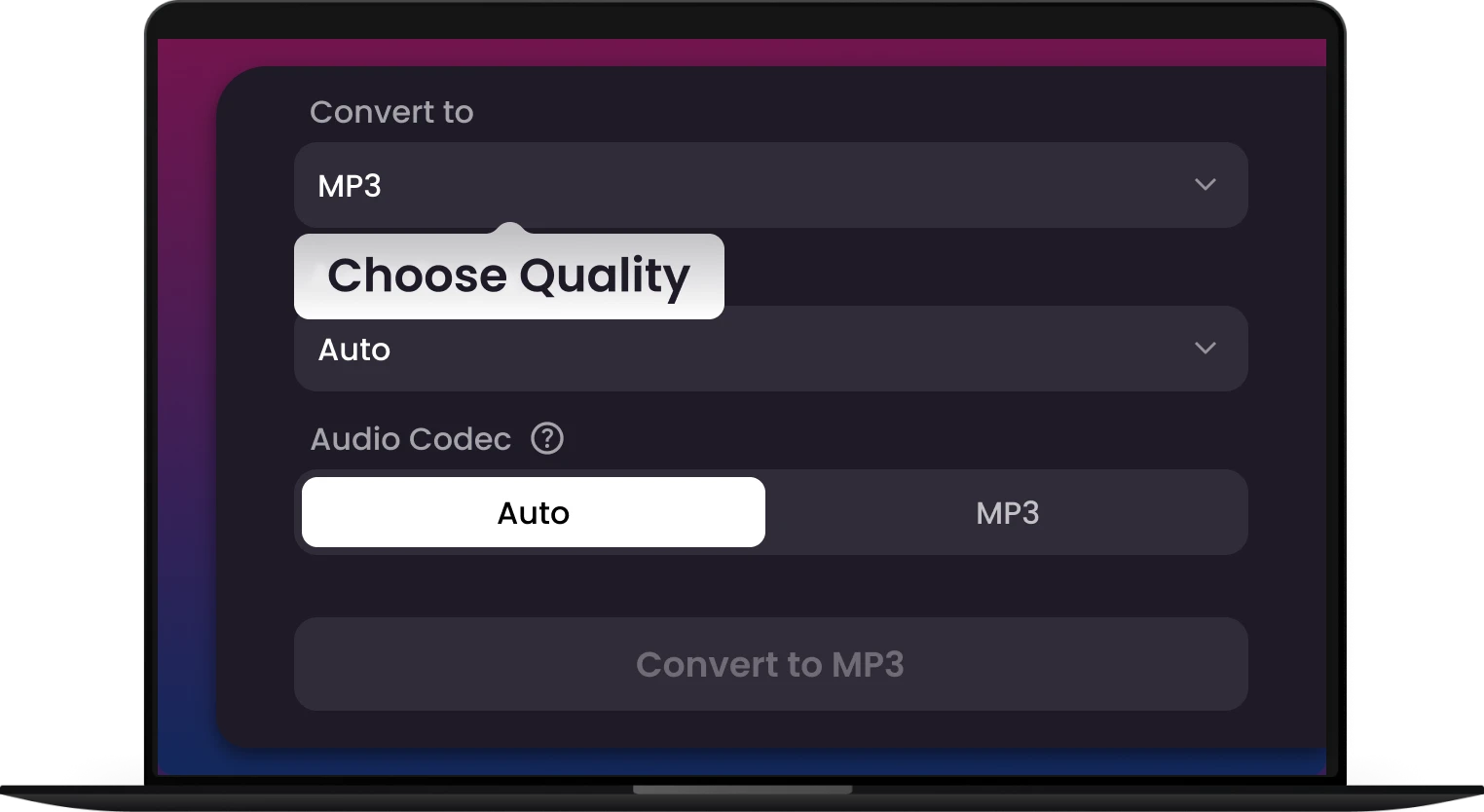 Choose MP3 and Settings